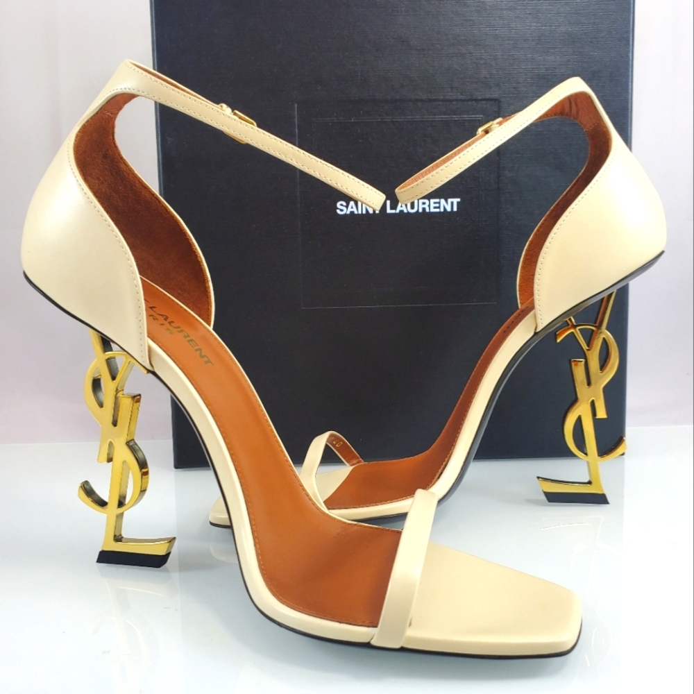 NWT$1,500 Saint Laurent YSL Opyum 110 Logo High Heel Leather Sandals Sz 40 (10) - Picture 1 of 16